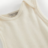 Uld rib-bodystocking i naturfarve med rund hals og MarMar Copenhagen-logo