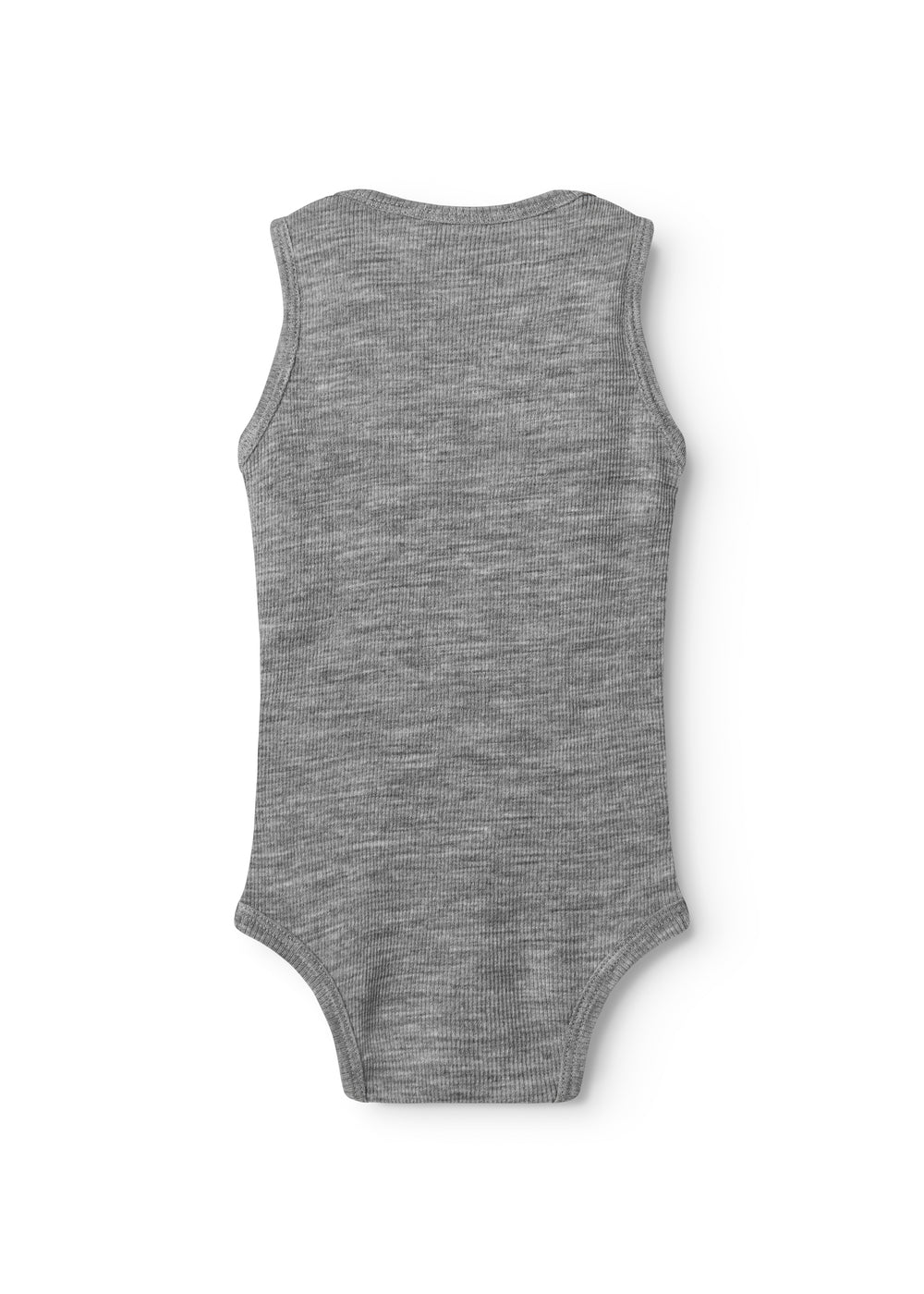 Uld rib-bodystocking i grå melange, ærmeløs, set bagpå