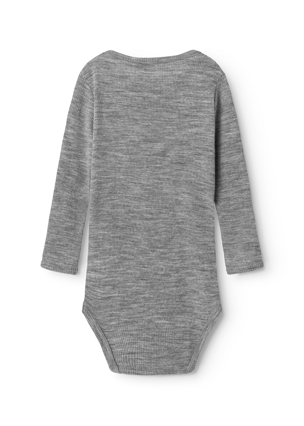 Uld ribbodystocking i gråmeleret med lange ærmer og rund hals (bag)
