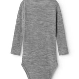 Uld ribbodystocking i gråmeleret med lange ærmer og rund hals (bag)