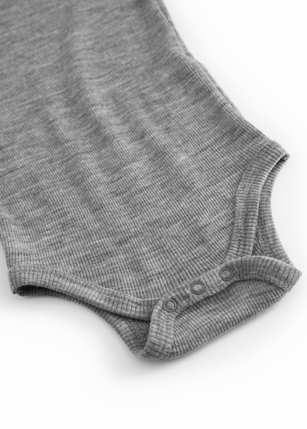 Uld ribbodystocking i gråmeleret med trykknapper i skridtet