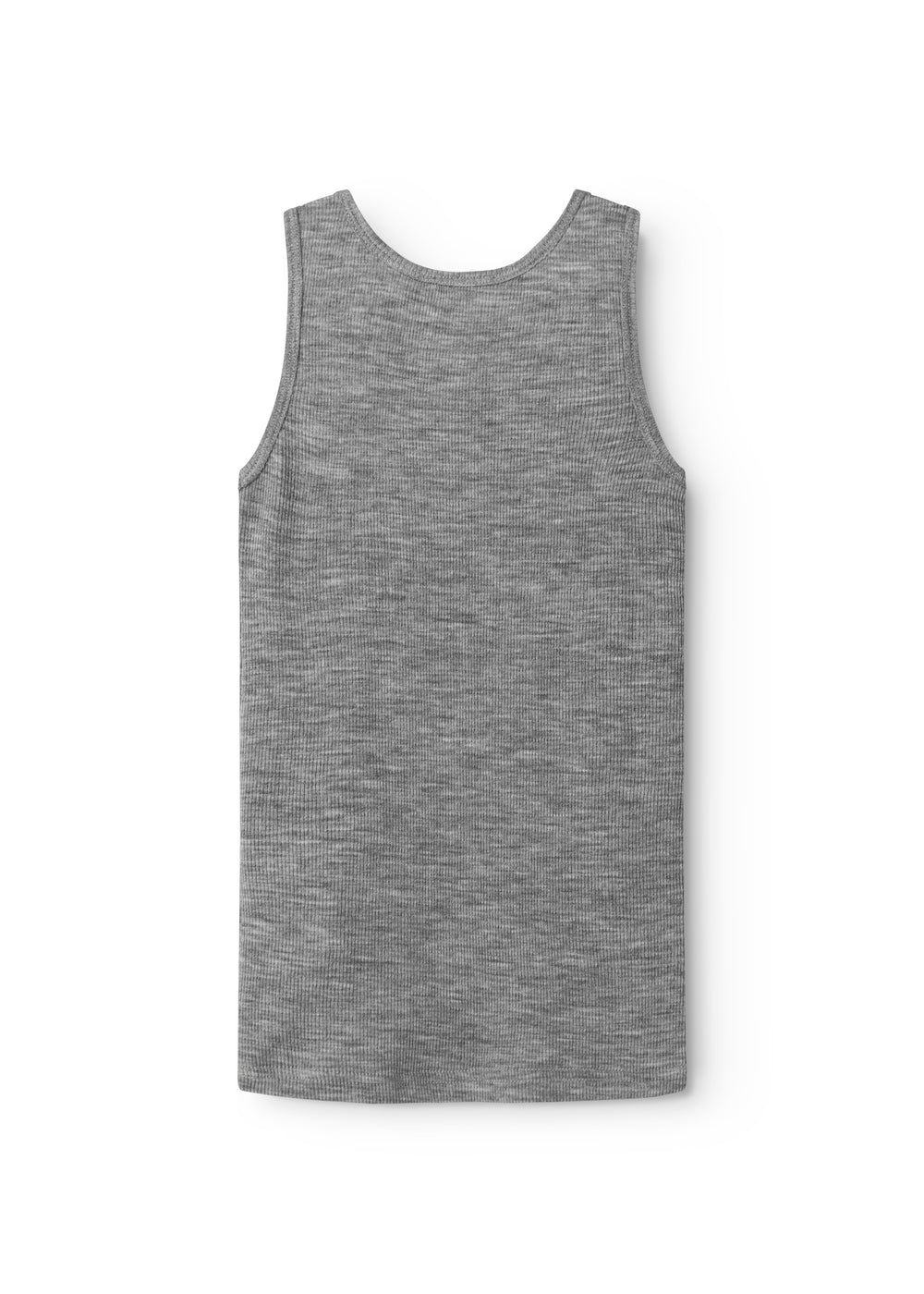 Uld rib undertrøje i grå melange, tanktop uden ærmer og rund halsudskæring