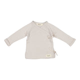 Uld rib slå-om bluse med lange ærmer og bindesnor, lys beige