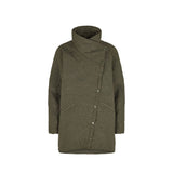 Termojakke med hætte, mørkegrøn, knaplukning og quiltet geometrisk mønster