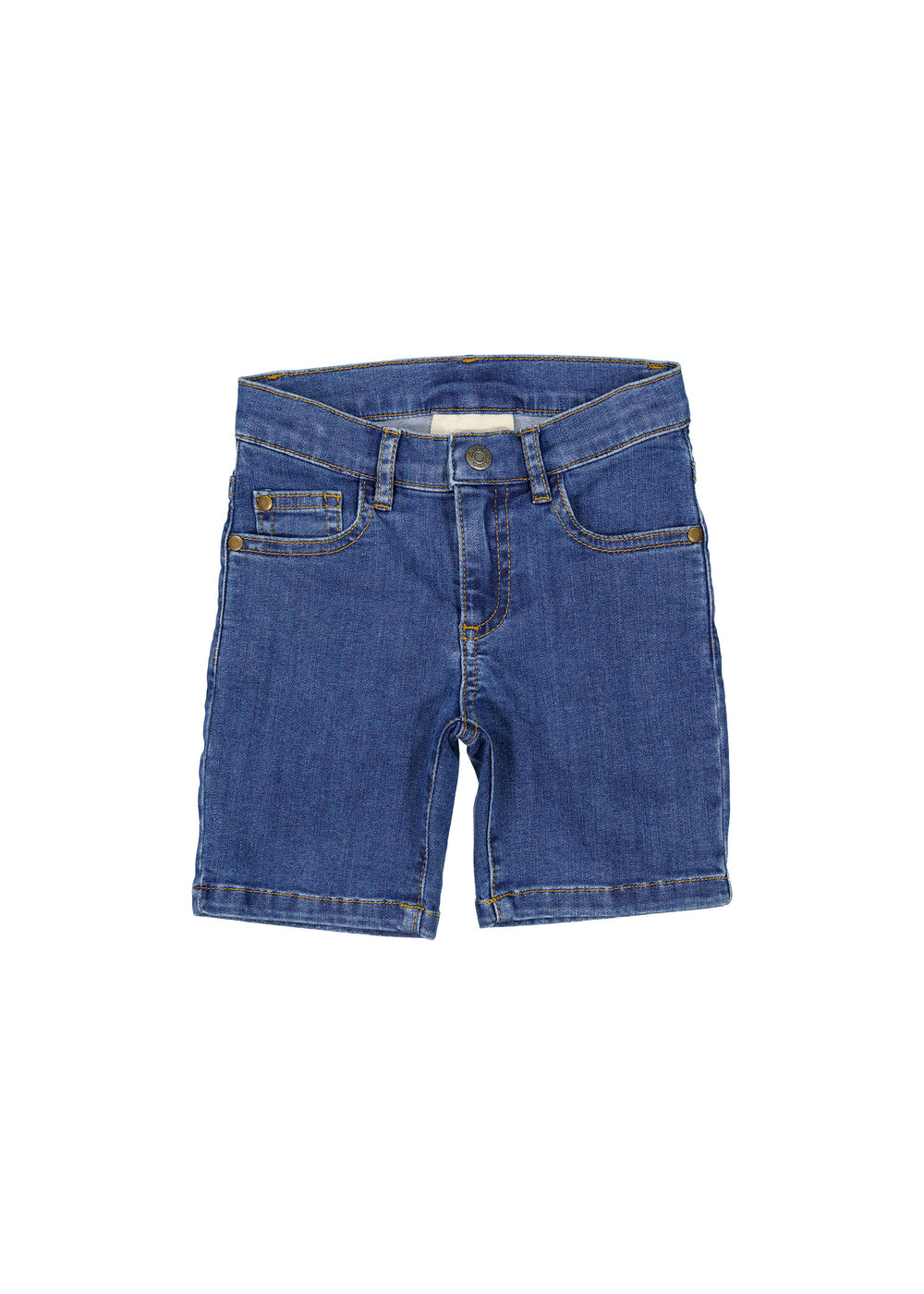 Mid indigo denimshorts med knap og lynlås foran