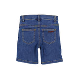 Mid indigo denimshorts med baglommer og syninger