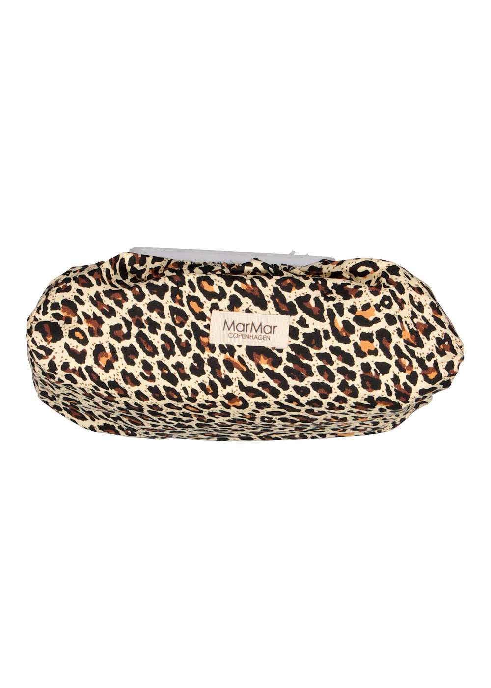 Vådservietomslag i brun og beige leopardprint med åbning og MarMar-logo