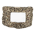 Vådservietomslag i brun og beige leopardprint med hvid rektangulær front