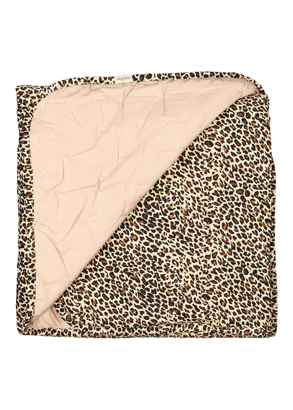 Tæppe til baby med leopardmønster og beige forside, lagdelt kant