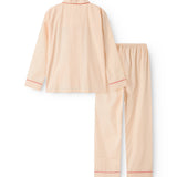 Pyjamas sæt til børn i lys beige med orange piping: skjorte bagpå og bukser
