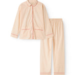 Pyjamas sæt til børn i lys beige: skjorte med orange piping og matchende bukser