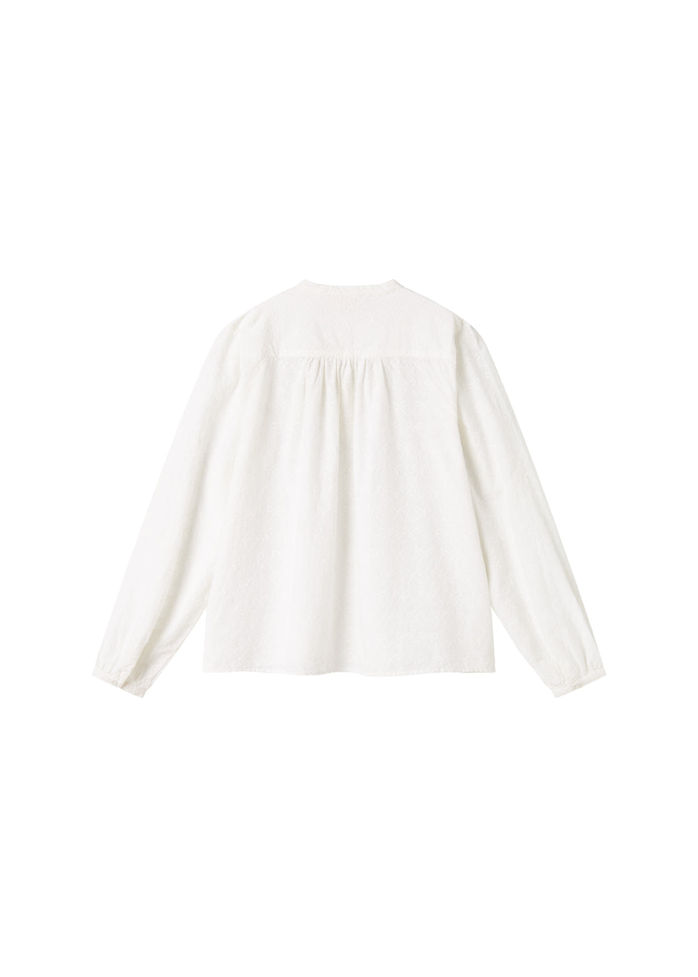Hvid skjortebluse med lange armer og broderede detaljer