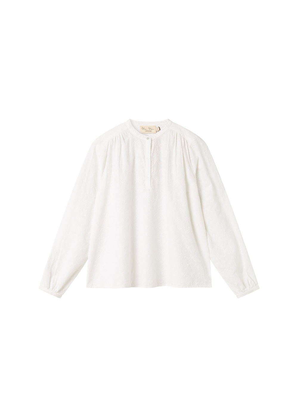 Hvid skjortebluse med lange armer og broderede detaljer