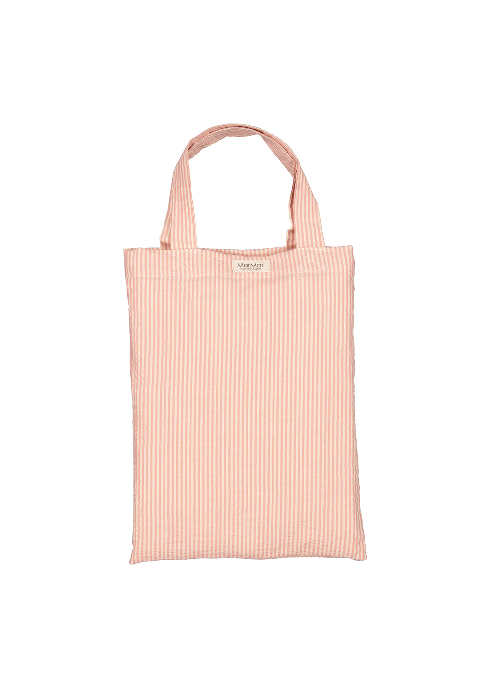 Stribet tote-taske med hank i orange og hvid