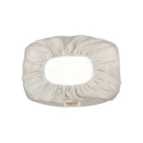 Dæksel til vådservietter i stribet stof, lyseblå og beige, med elastisk åbning