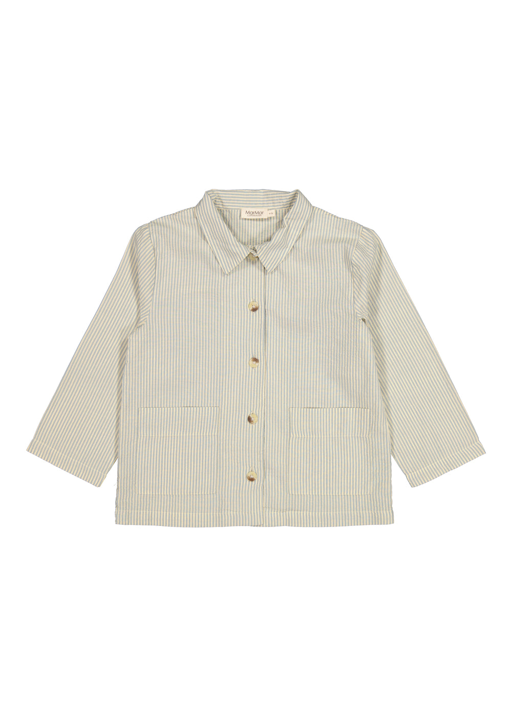 Pyjamasoverdel med ståkrave, knaplukning og korte ærmer i lyse striber