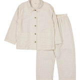 Børnepyjamasæt i ternet beige: skjorte med knapper og matchende bukser