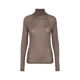 Langærmet bluse i støvet brun med høj hals (turtleneck) og tætsiddende pasform