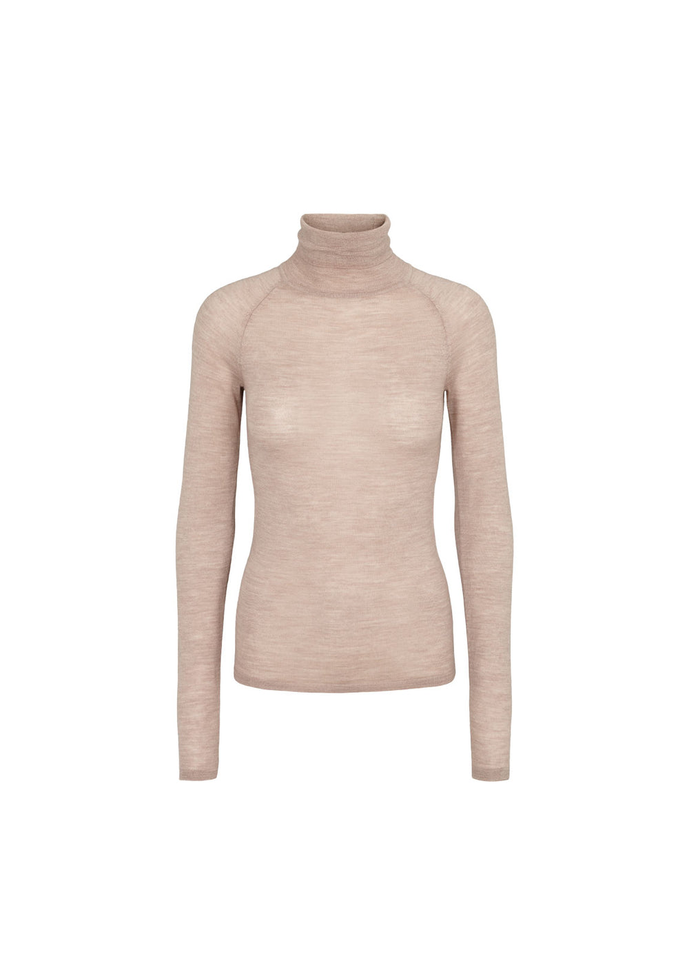 Nougatmelange bluse med rullekrave og lange ærmer, tætsiddende strik