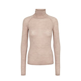 Nougatmelange bluse med rullekrave og lange ærmer, tætsiddende strik