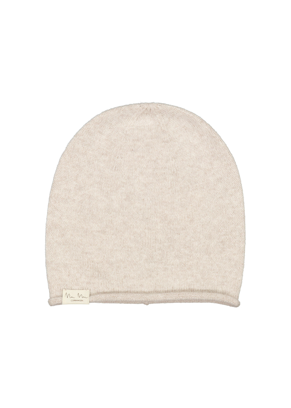 Anna W kashmirhue i lysebeige med logo-label ved kanten