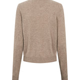 Beige strikket cardigan bagtil med ensfarvet meleret look og lange ærmer