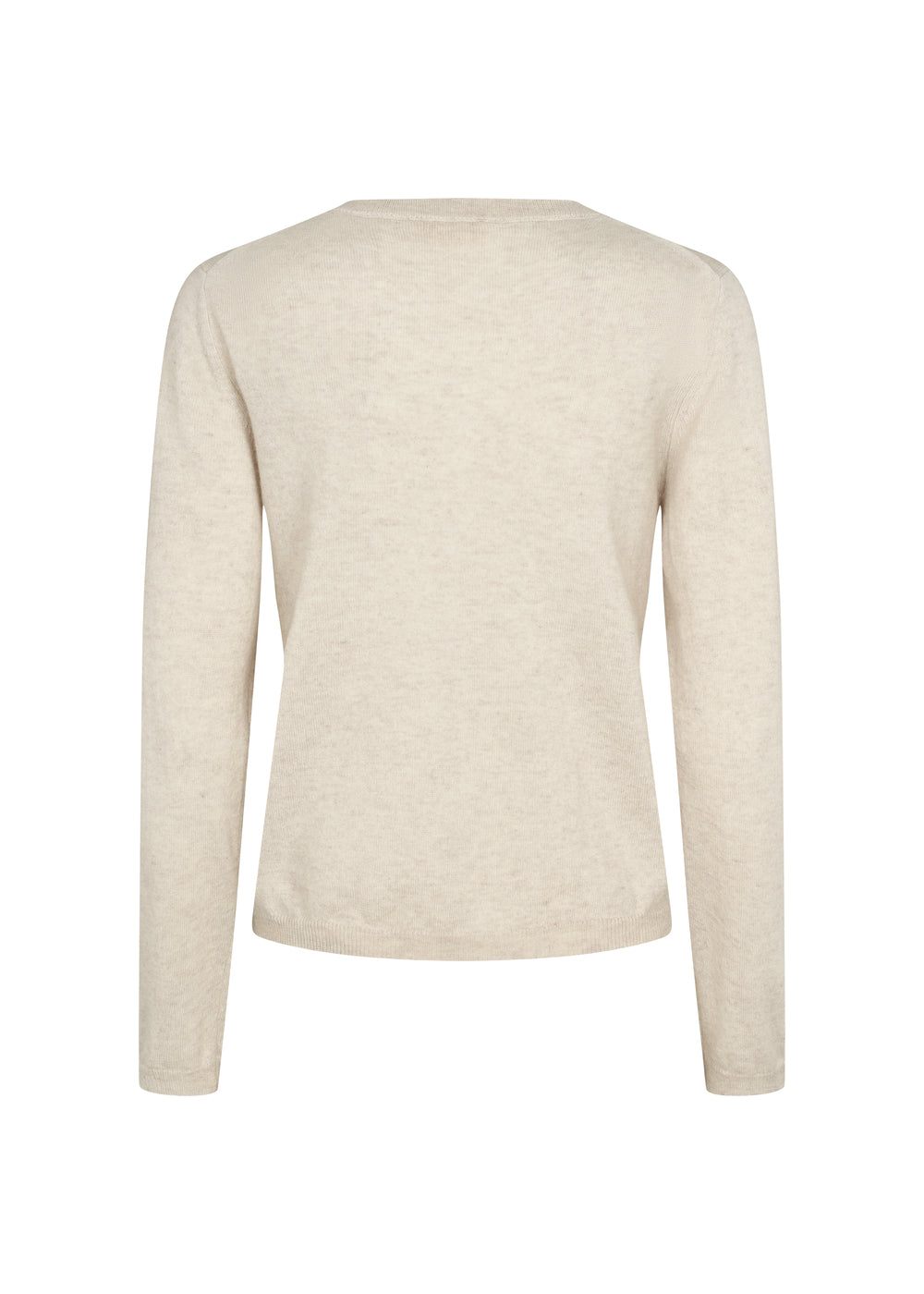Lys beige kashmirbluse set bagpå med lange ærmer og rund hals
