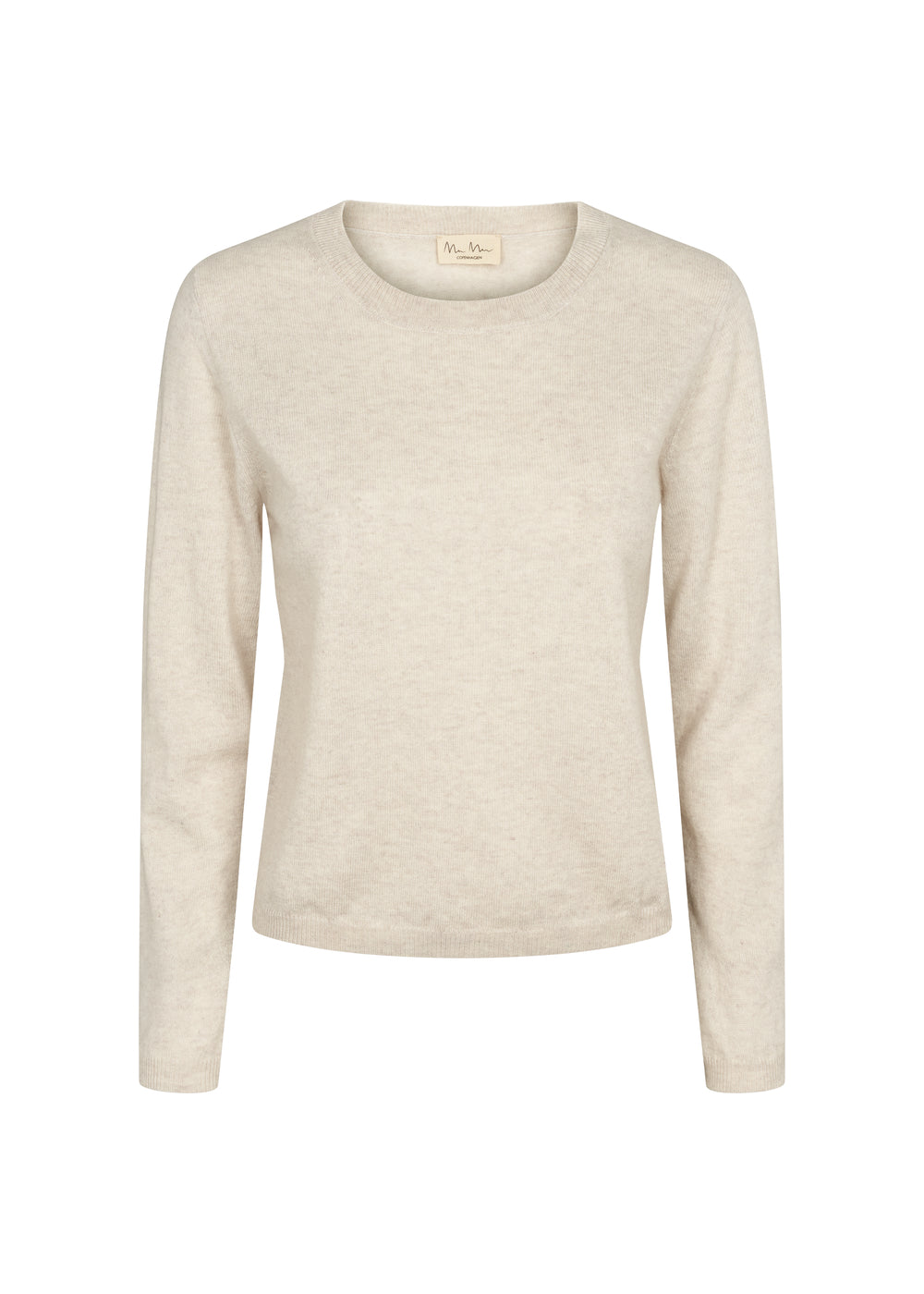 Lys beige kashmirbluse med rund hals og lange ærmer