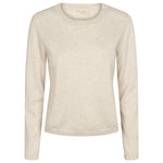 Lys beige kashmirbluse med rund hals og lange ærmer