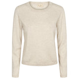Lys beige kashmirbluse med rund hals og lange ærmer