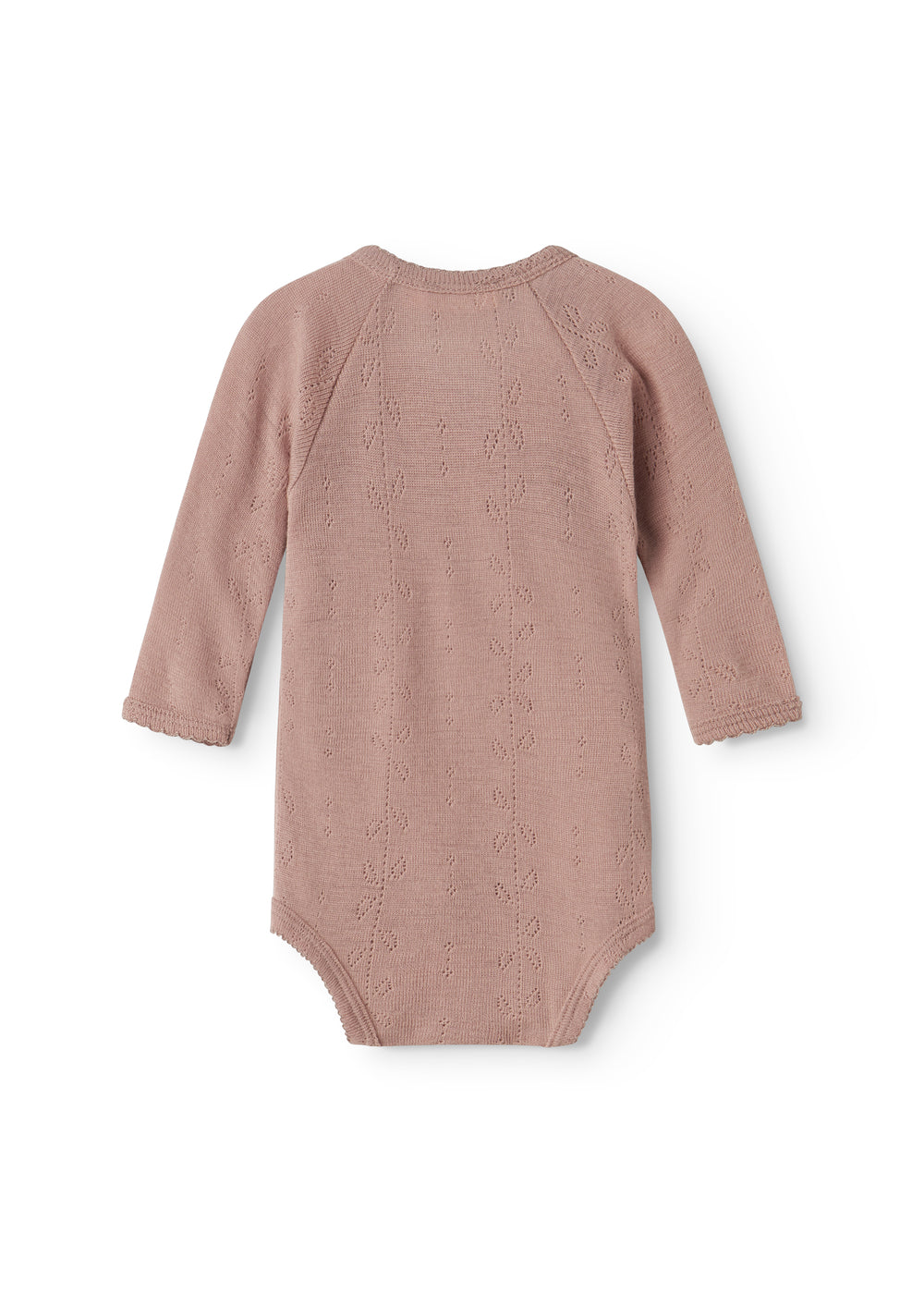 Uld pointelle bodystocking i støvet rosa med langærmet look og rund hals