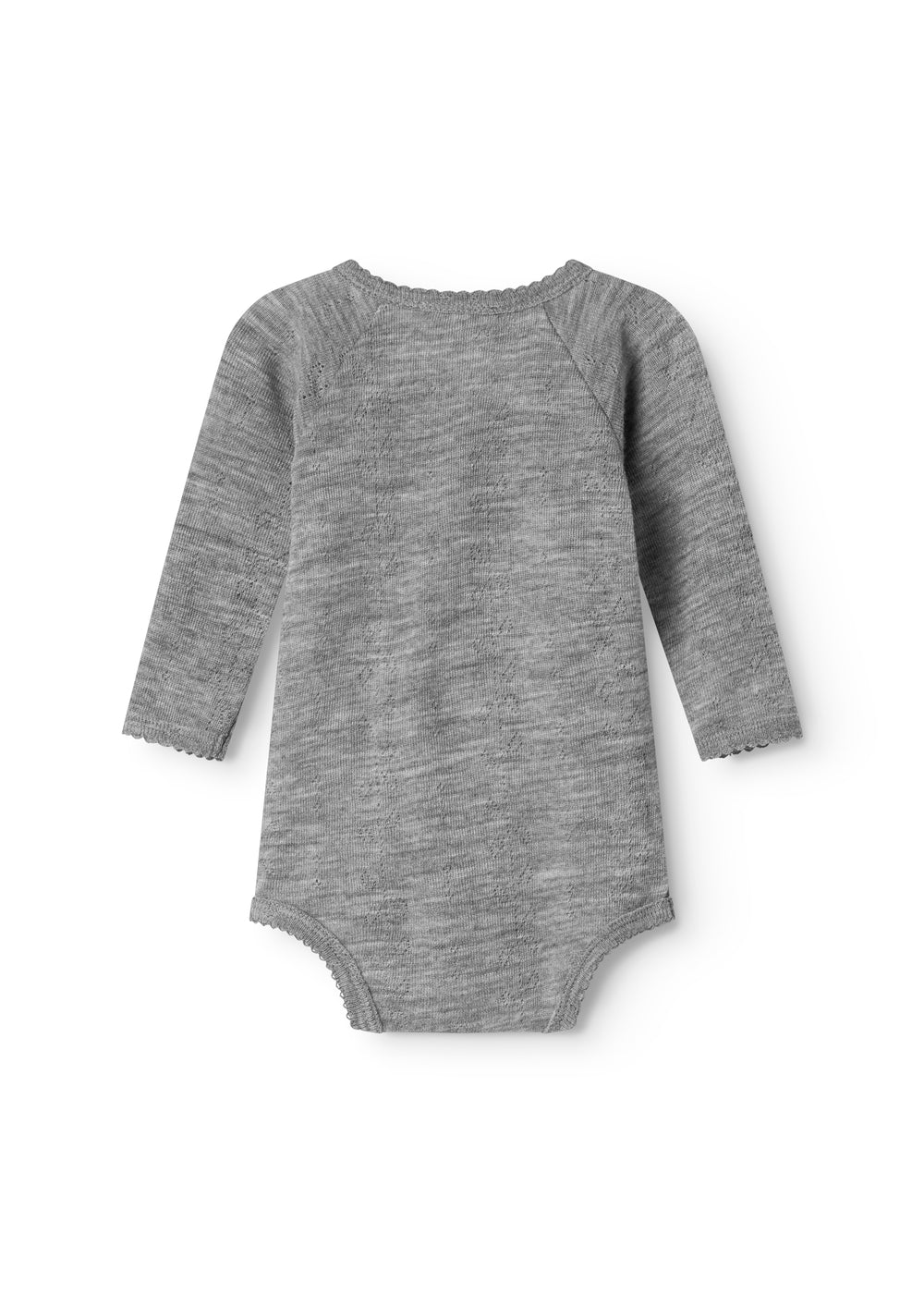 Uld pointelle bodystocking i grå meleret med rund hals og lange ærmer