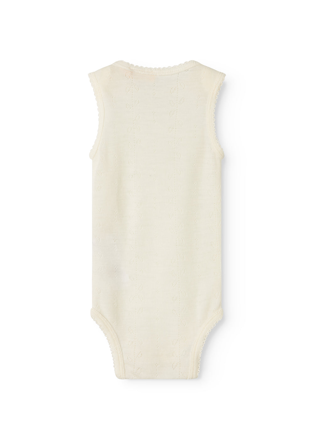 Uld pointelle bodystocking i naturfarve uden ærmer med hel bagstykke