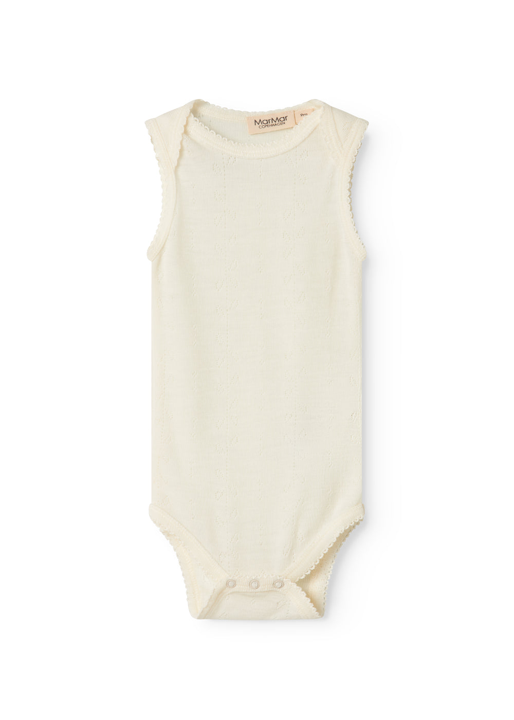 Uld pointelle bodystocking i naturfarve uden ærmer med rund hals