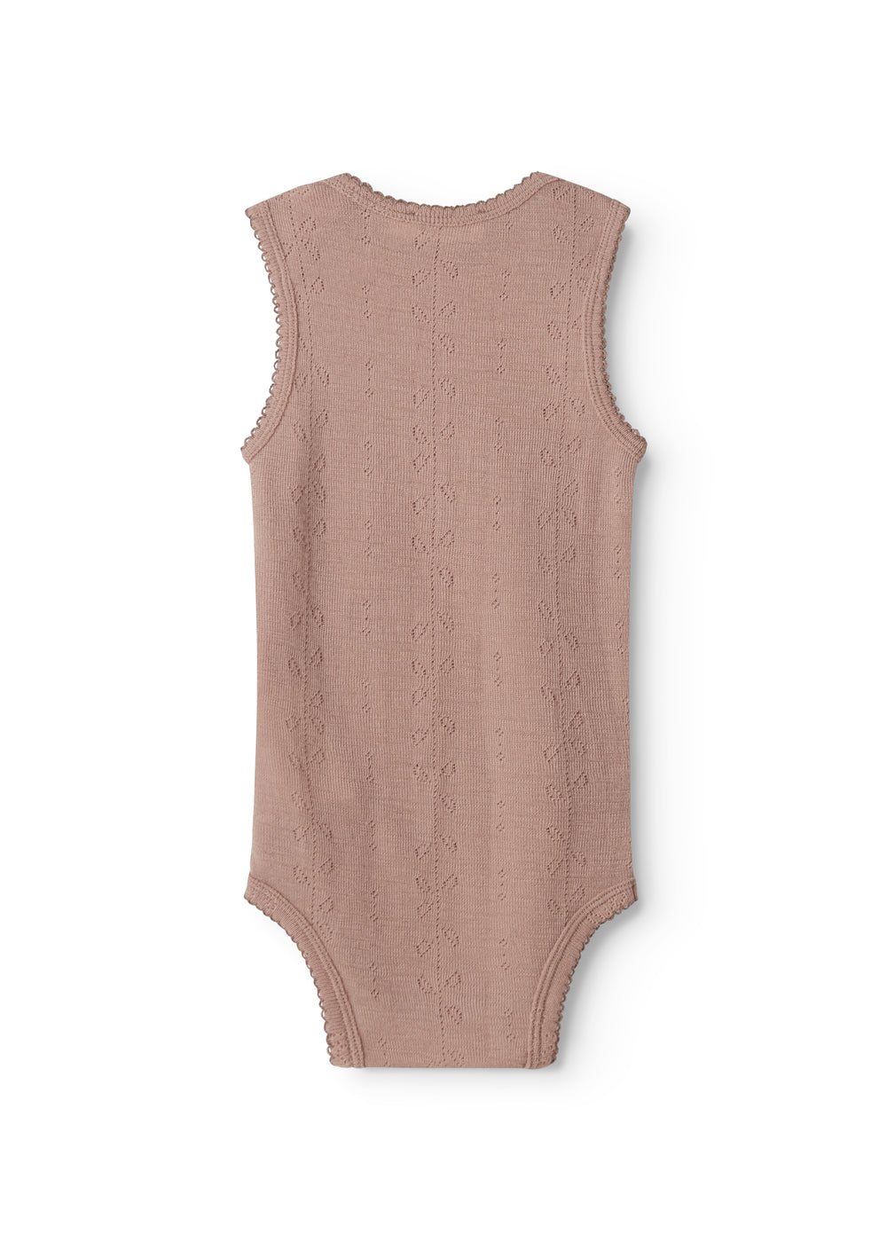 Bini uld pointelle bodystocking uden ærmer i rosenrød, set bagpå