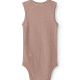 Bini uld pointelle bodystocking uden ærmer i rosenrød, set bagpå