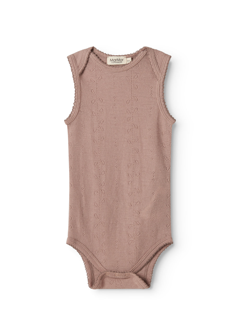 Bini uld pointelle bodystocking uden ærmer i rosenrød, heldragt med rund hals