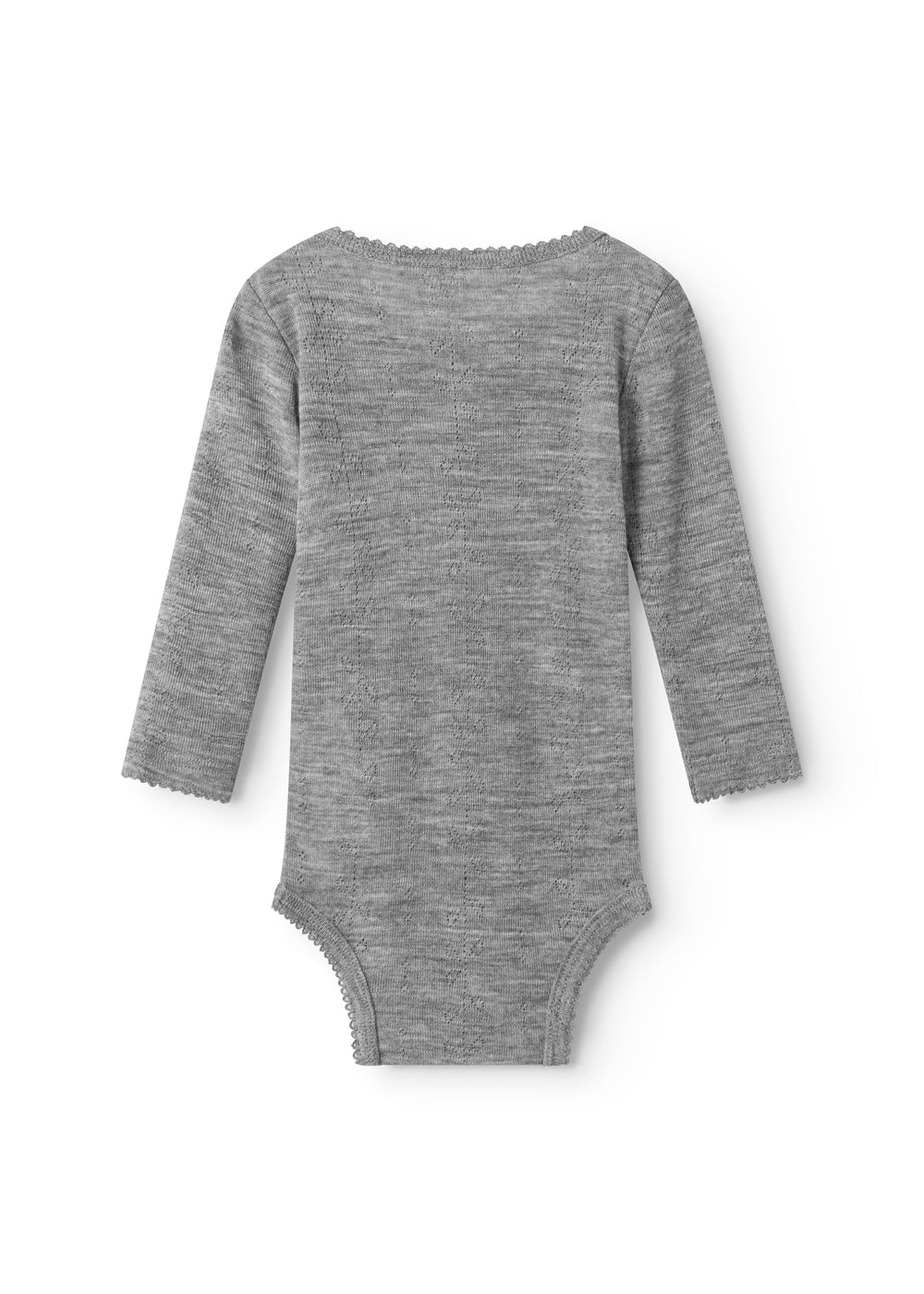 Uld pointelle-bodystocking i grå melange set bagfra med lange ærmer