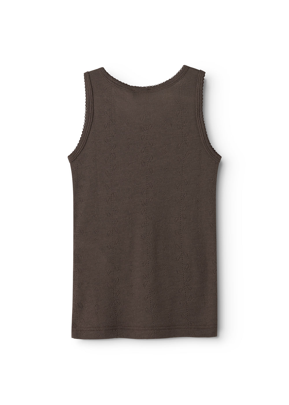 Uld pointelle undertrøje i mørk brun, ærmeløs tanktop med rund hals