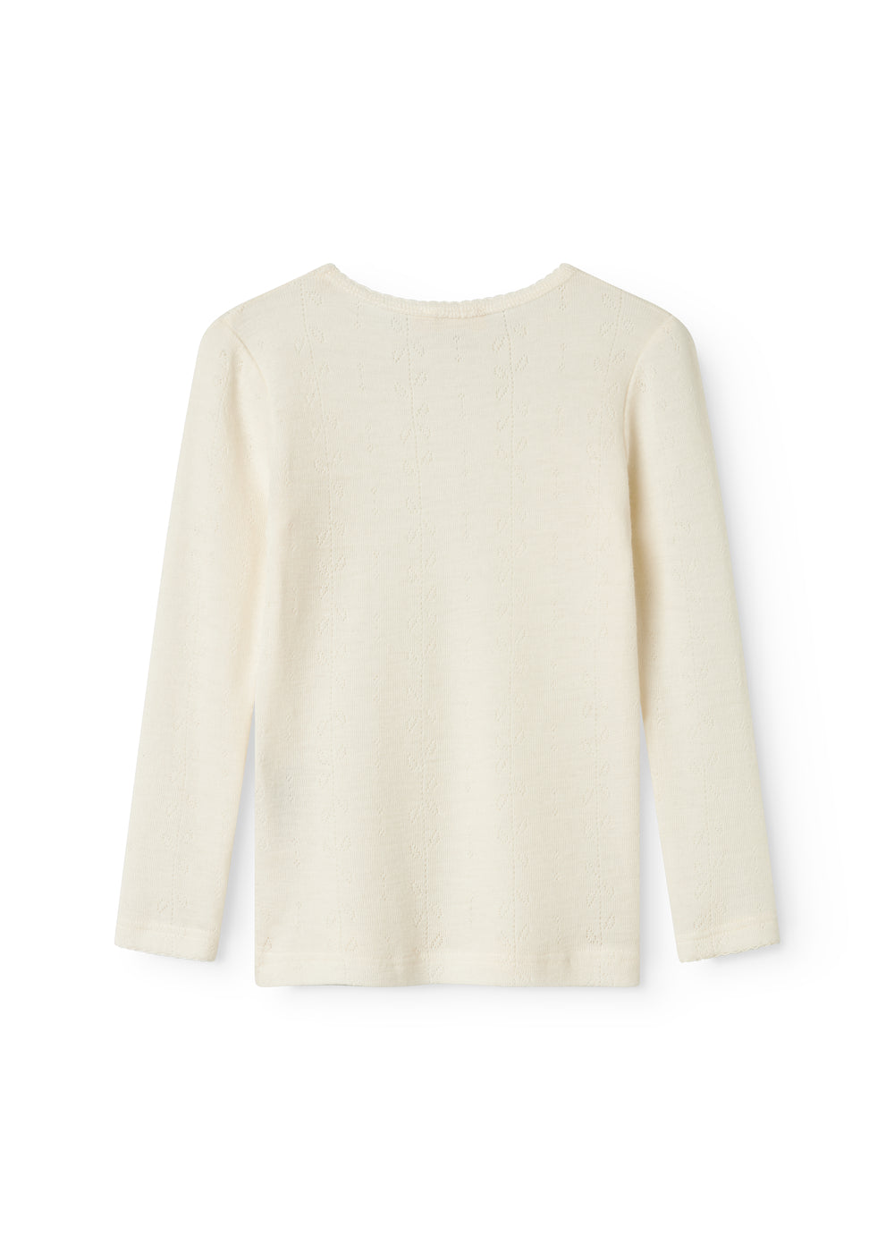 Uld pointelle T-shirt i natur med rund hals og lange ærmer, set bagfra