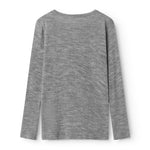 Uld pointelle t-shirt i grå meleret med rund hals og lange ærmer (ryg)