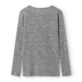 Uld pointelle t-shirt i grå meleret med rund hals og lange ærmer (ryg)