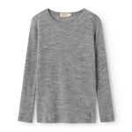 Uld pointelle t-shirt i grå meleret med rund hals og lange ærmer