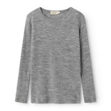Uld pointelle t-shirt i grå meleret med rund hals og lange ærmer