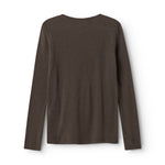 Uld pointelle langærmet T-shirt i mørk brun, set bagfra