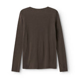 Uld pointelle langærmet T-shirt i mørk brun, set bagfra