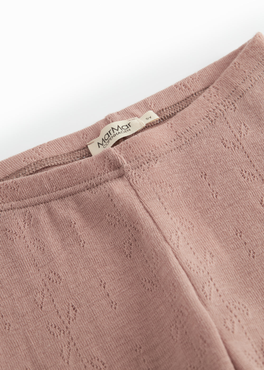 Uld leggings i rosenbrun med pointelle-mønster og elastisk linning
