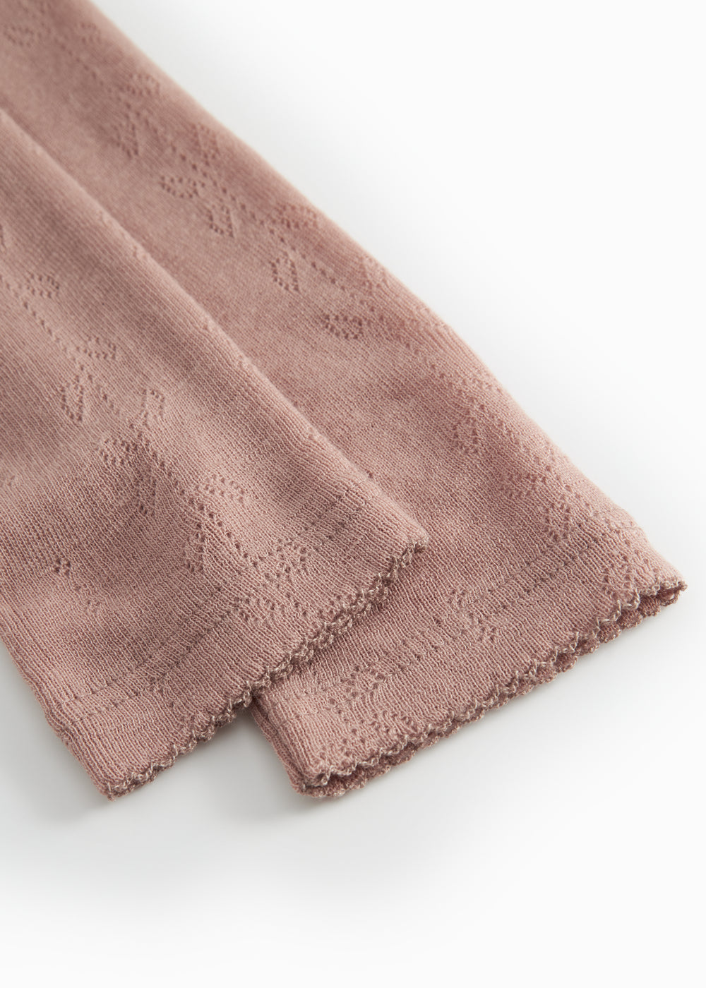 Uld leggings i rosenbrun med pointelle-mønster og smal rullekant