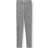 Gråmelerede uld leggings fladt udlagt, tætsiddende ben og elastisk linning.