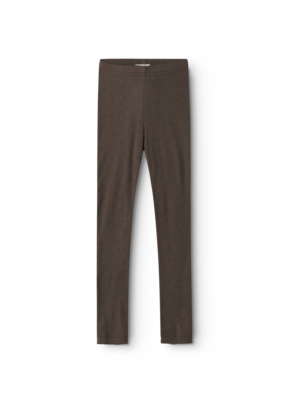 Uld leggings i mørk Terre med lang pasform og pointelle tekstur